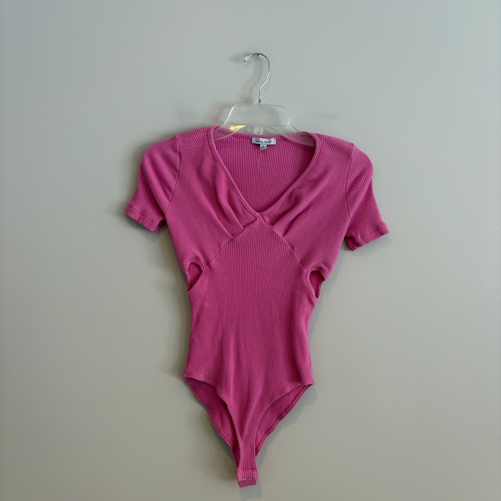 White Birch Pink Ribbed Cut-out Bodysuit